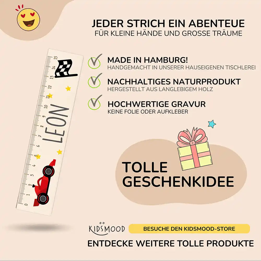 Holzlineal personalisiert - Rennwagen