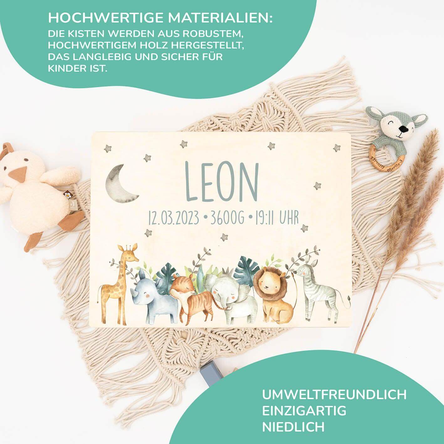 close-up of memory box with jungle tiere motif