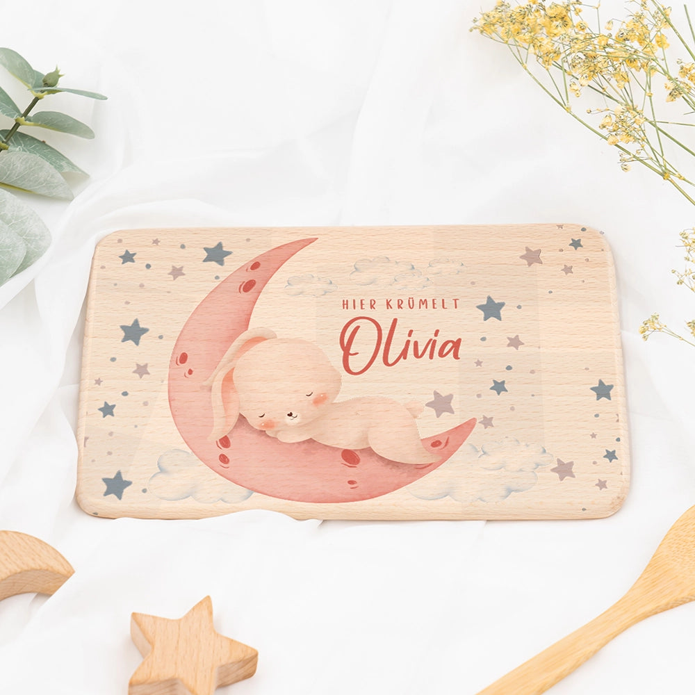 FrĂĽhstĂĽcksbrettchen Holz personalisiert - Baby Hase