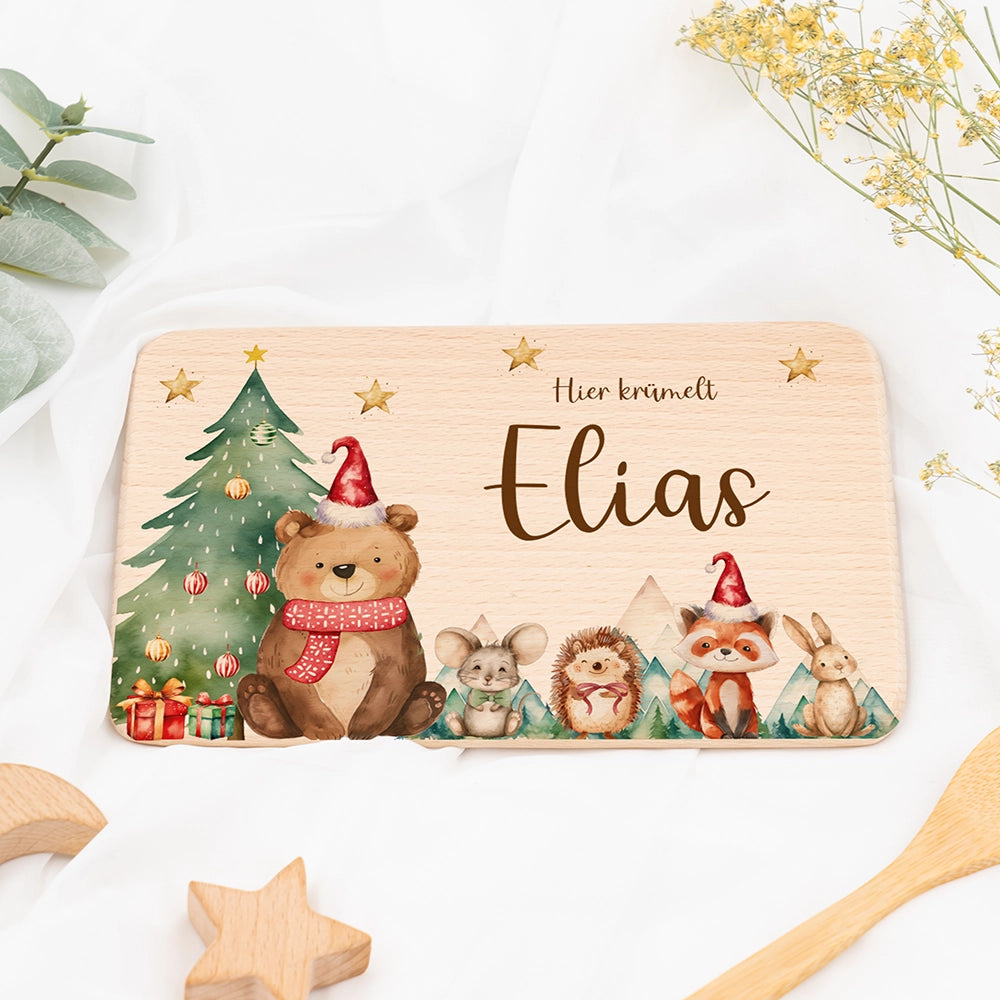 Frühstücksbrettchen Weihnachten Bär und Weihnachtsbaum - Geschenk Weihnachten