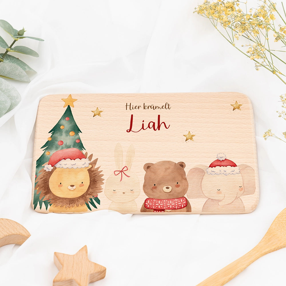 Frühstücksbrettchen Weihnachten mit weihnachtlichem Tiertrio - Geschenk Weihnachten