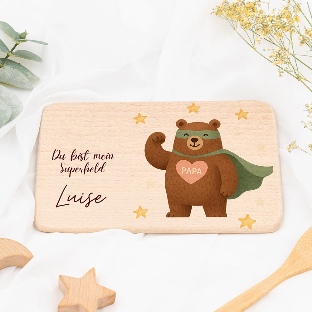 FrĂĽhstĂĽcksbrettchen Holz Du bist mein Superheld mit Gravur - Geschenk Vatertag