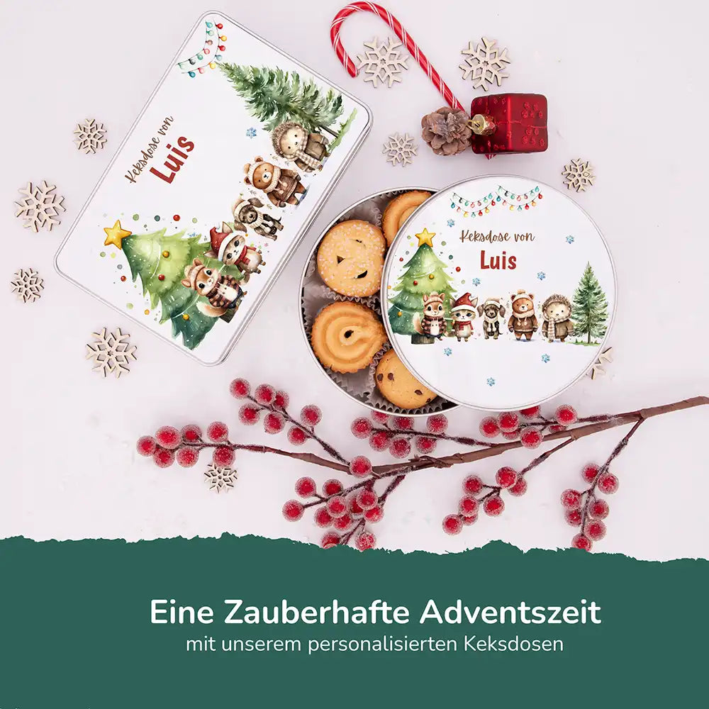 Keksdose aus Metal personalisiert - Winterliche Kuschelbande