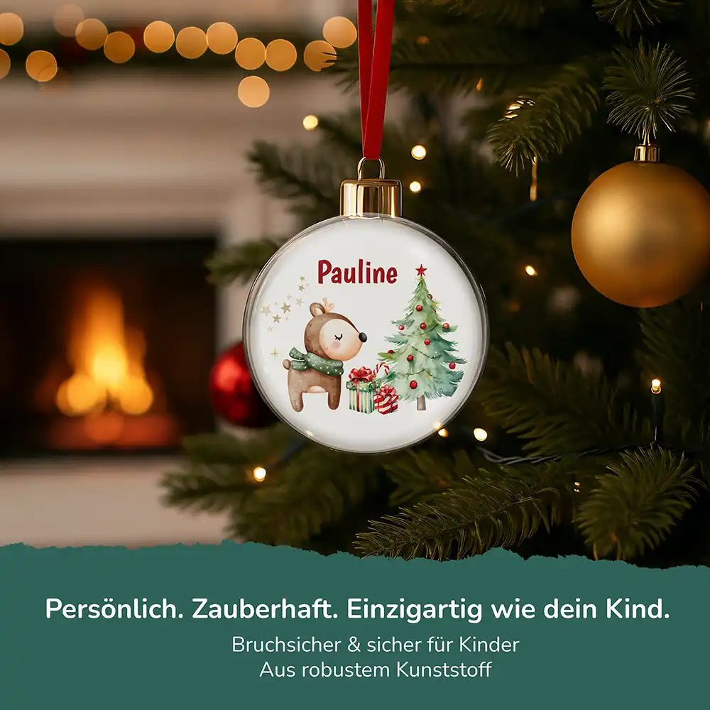 Weihnachtskugel personalisiert mit Namen - Niedliches Reh
