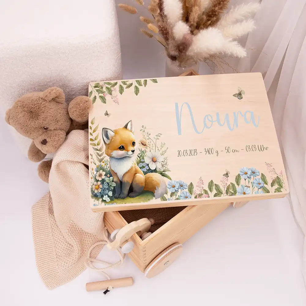 Spielzeugkiste mit Rädern personalisiert - Fuchs