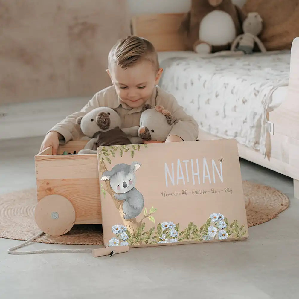 Spielzeugkiste mit Rädern personalisiert - Koala