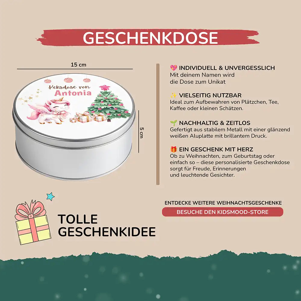 Keksdose aus Metal personalisiert - Einhorn