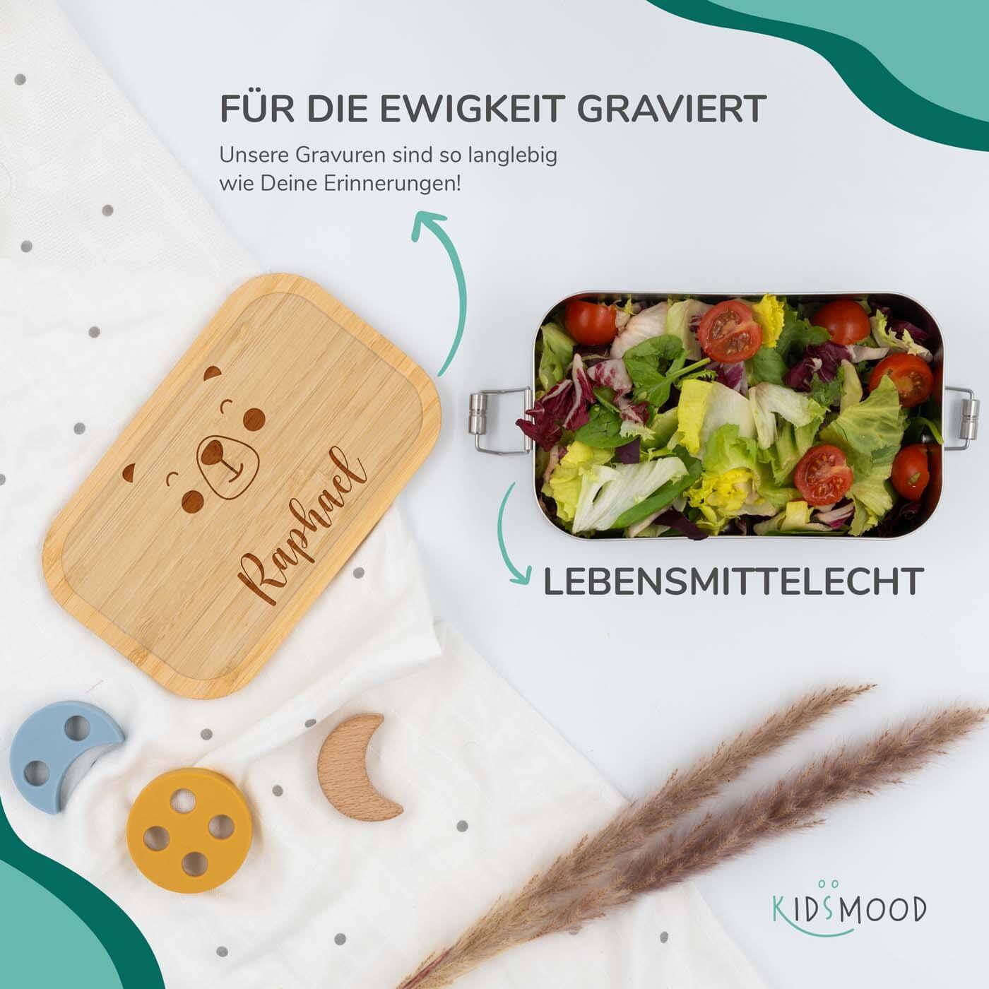 lunchbox with bärengesicht design and personalized name