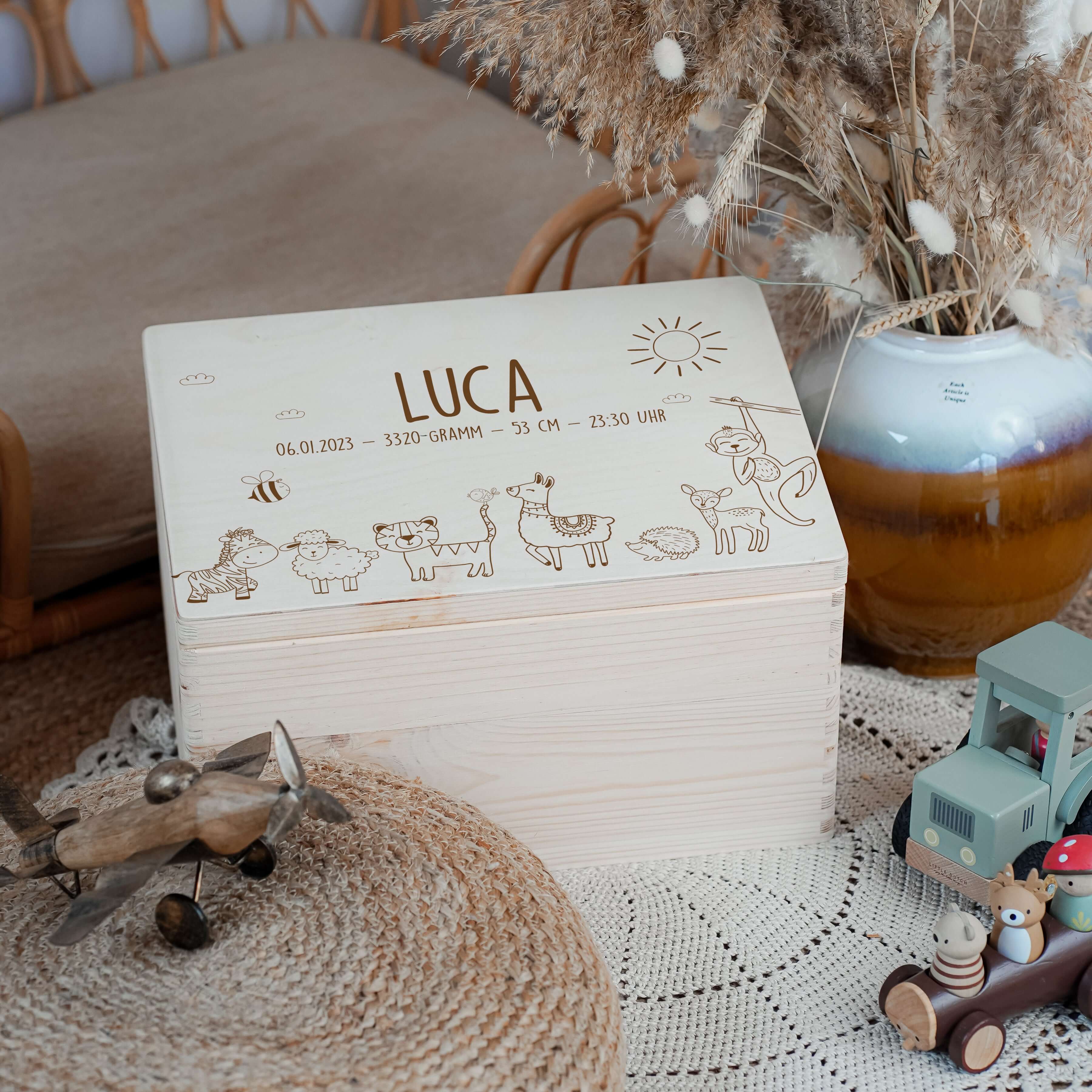 Erinnerungsbox Baby - Safari Tierfamilie