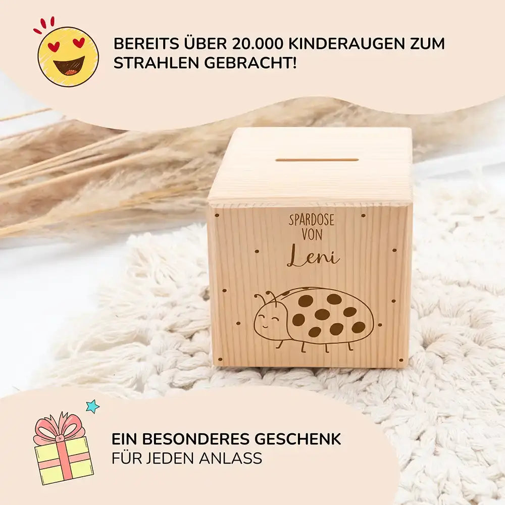 Spardose Kinder, Sparschwein personalisiert - Marienkäfer mit Punkten