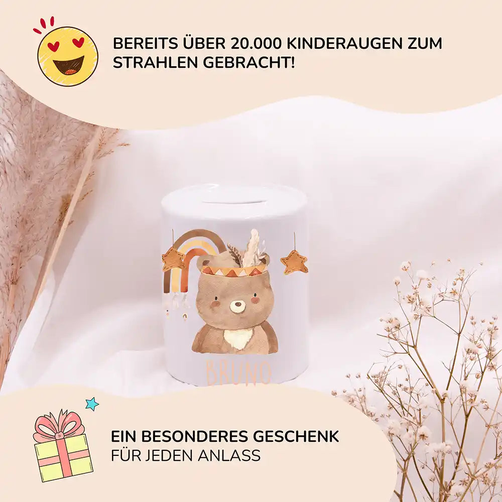 Spardose Kinder aus Keramik - Boho Bär