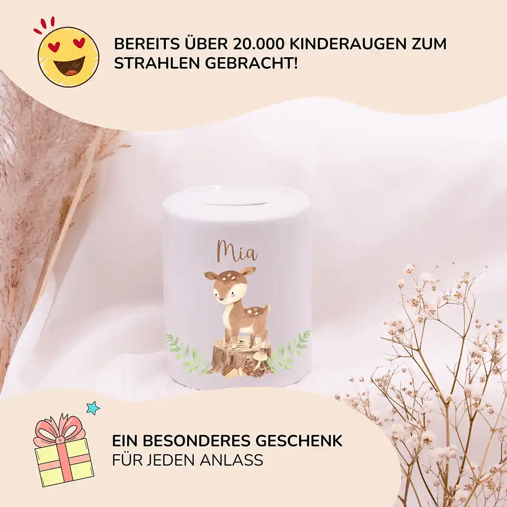 Spardose Kinder aus Keramik - Reh Waldtiere