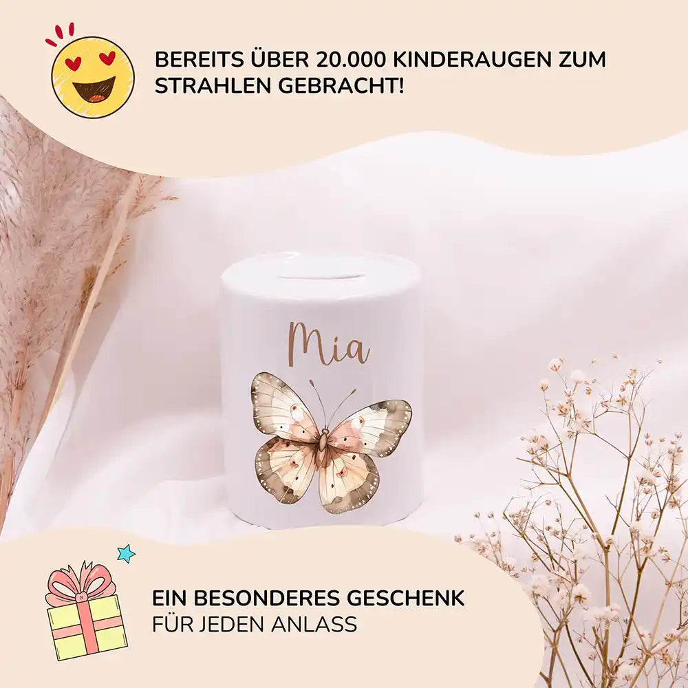 Spardose Kinder aus Keramik - Schmetterling