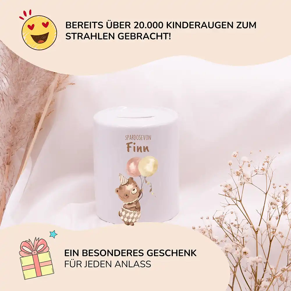 Spardose Kinder aus Keramik - Bär mit Ballon
