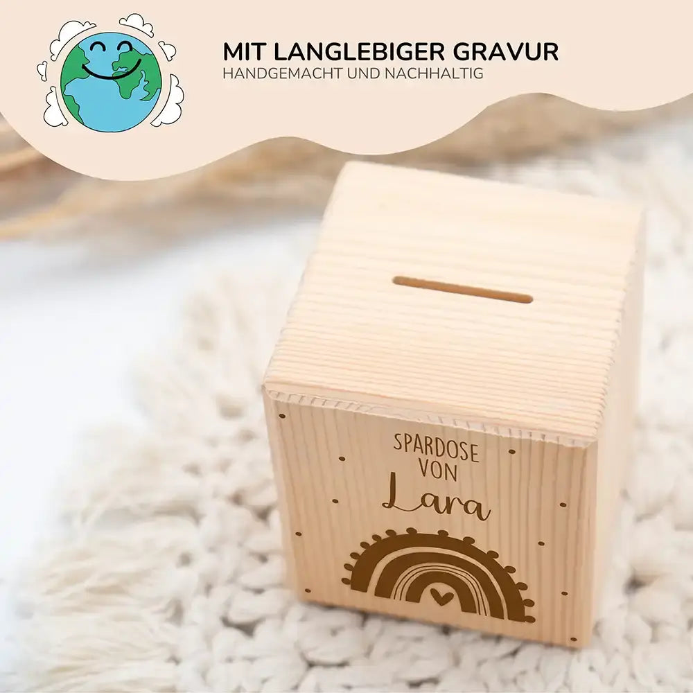 Spardose Kinder, Sparschwein personalisiert - Regenbogen mit Herz