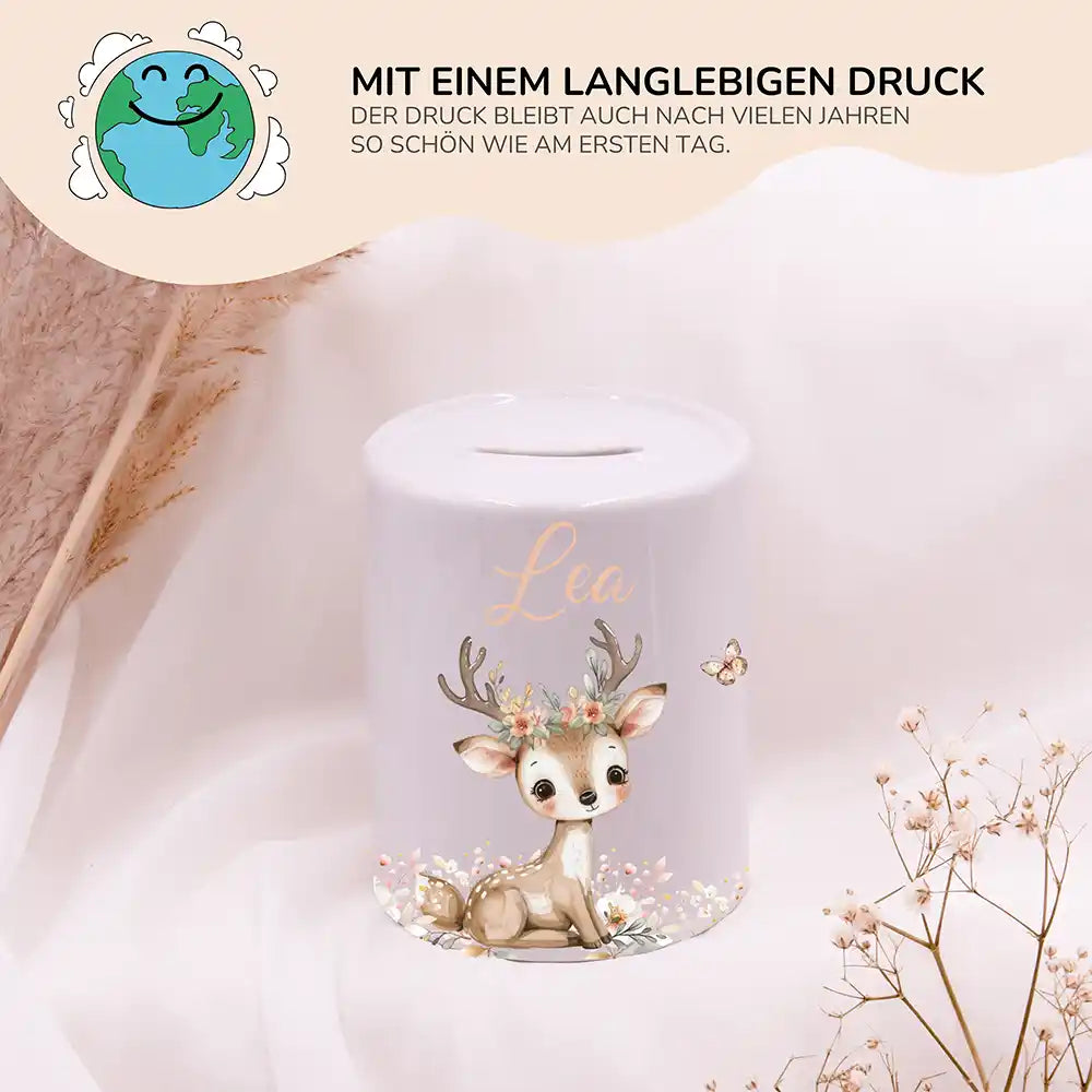 Spardose Kinder aus Keramik - Baby Reh