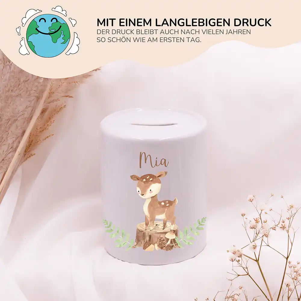 Spardose Kinder aus Keramik - Reh Waldtiere