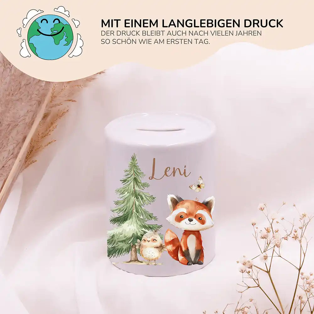 Spardose Kinder aus Keramik - Fuchs im Wald