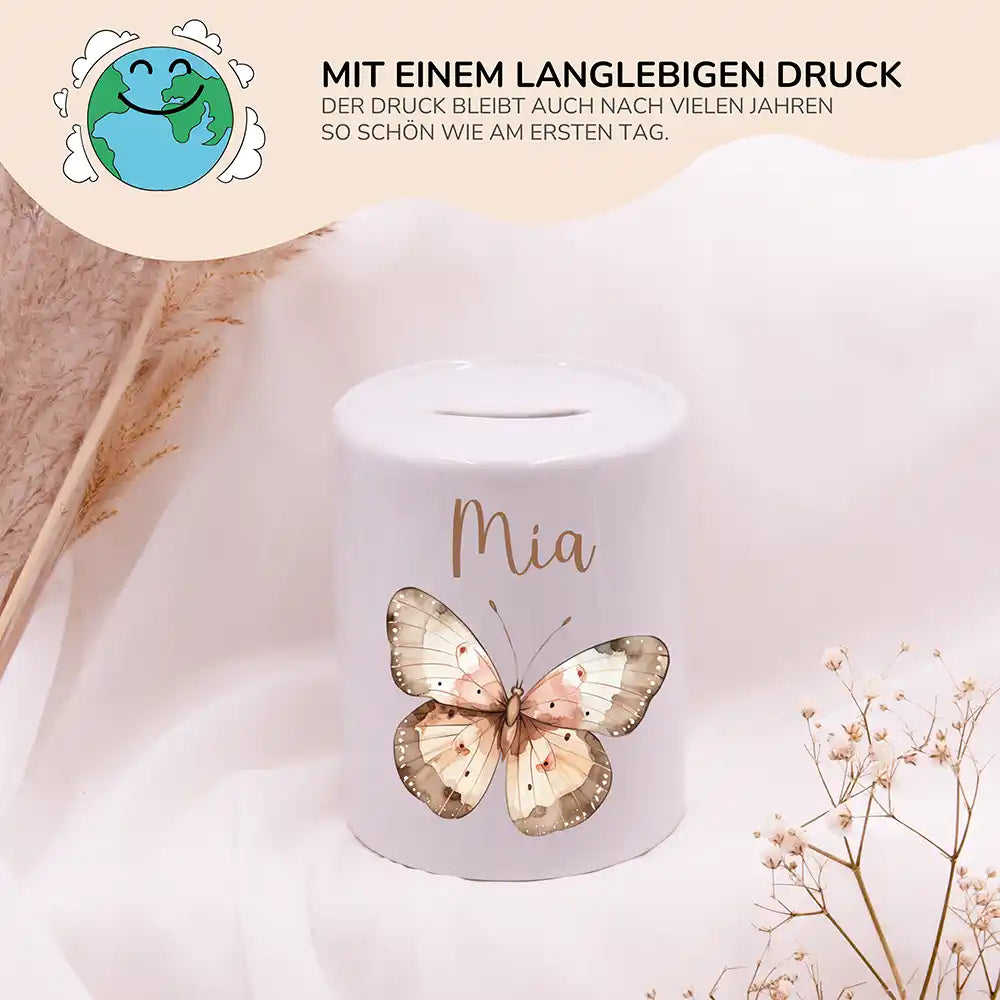 Spardose Kinder aus Keramik - Schmetterling