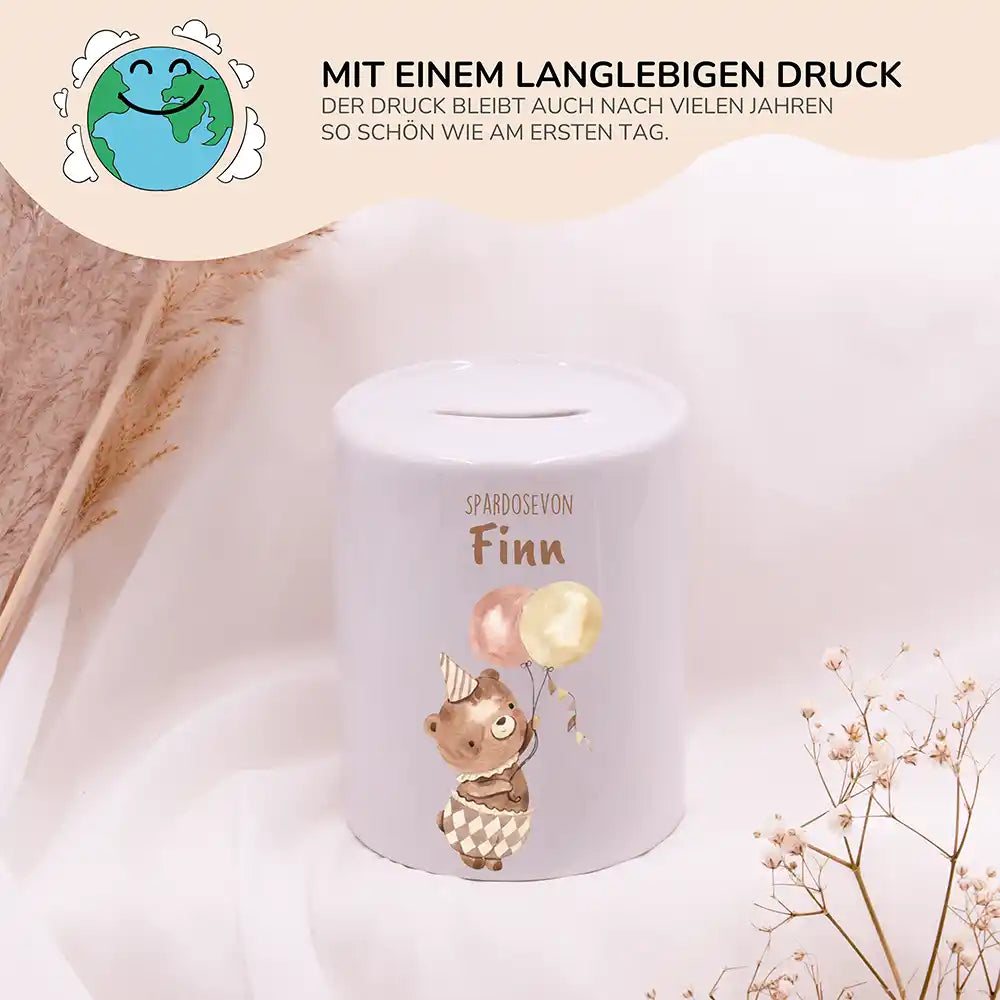 Spardose Kinder aus Keramik - Bär mit Ballon