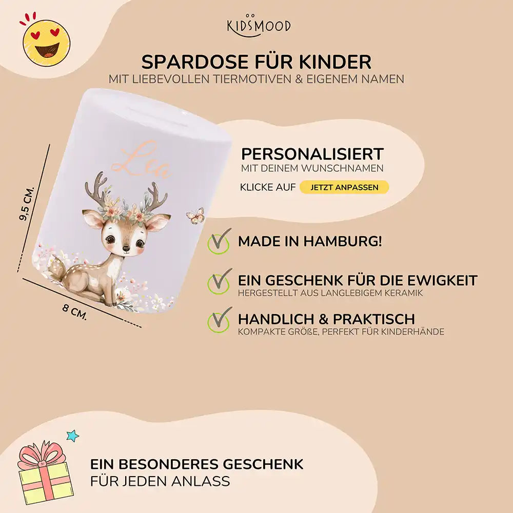 Spardose Kinder aus Keramik - Baby Reh