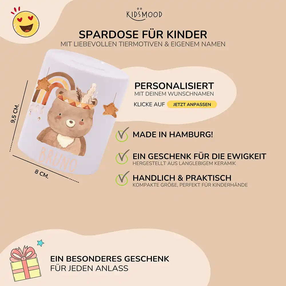 Spardose Kinder aus Keramik - Boho Bär