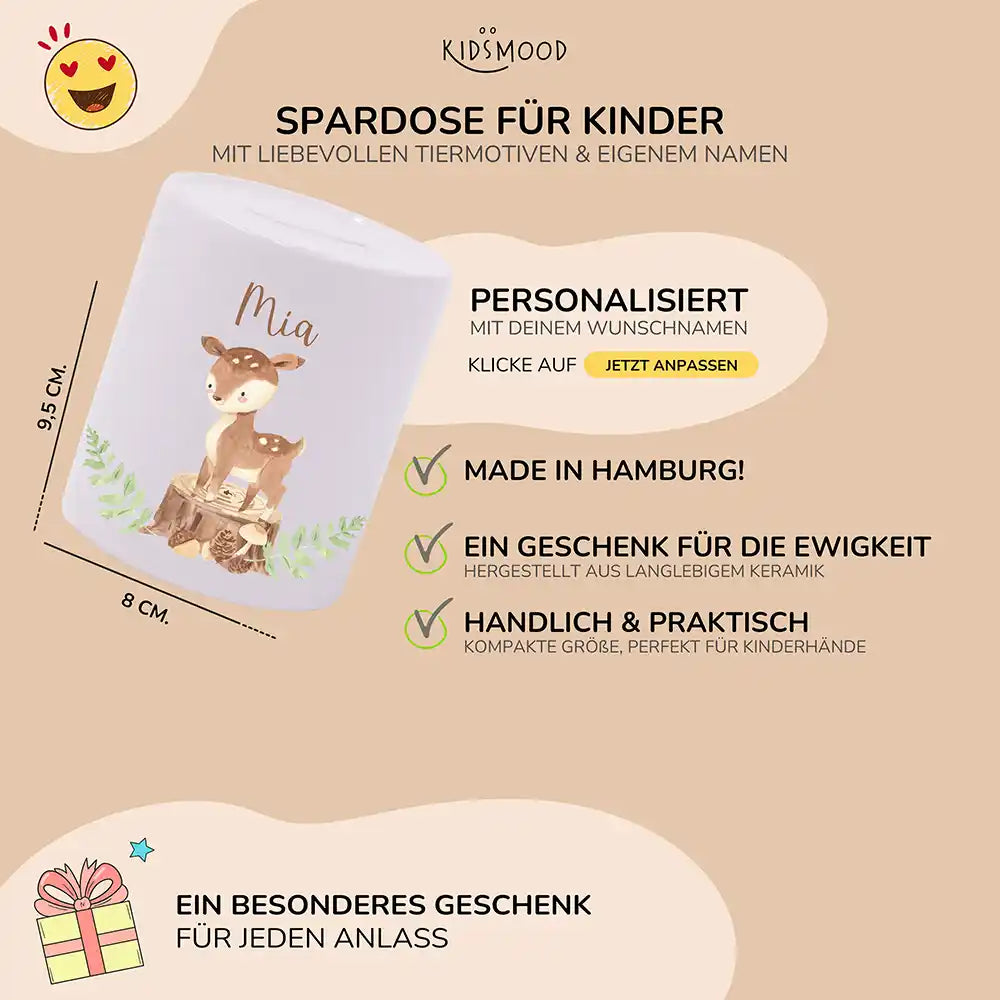 Spardose Kinder aus Keramik - Reh Waldtiere