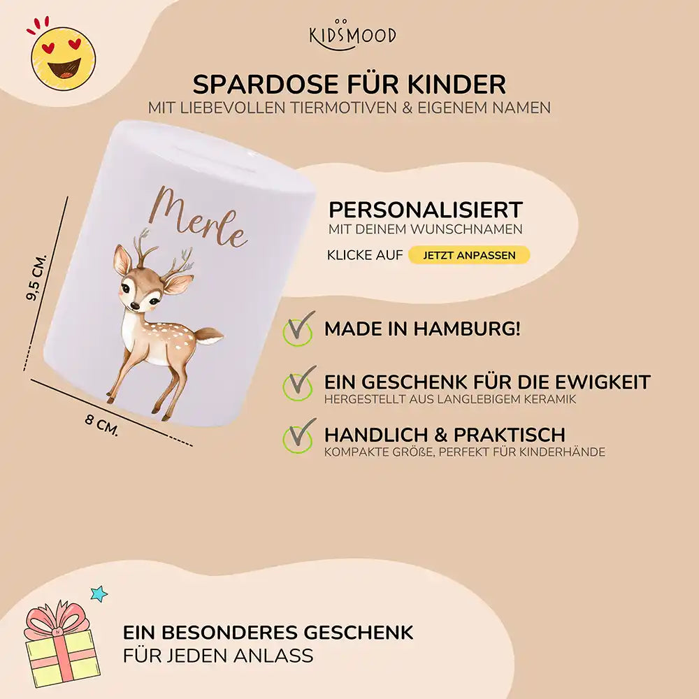 Spardose Kinder aus Keramik - Niedliches Reh