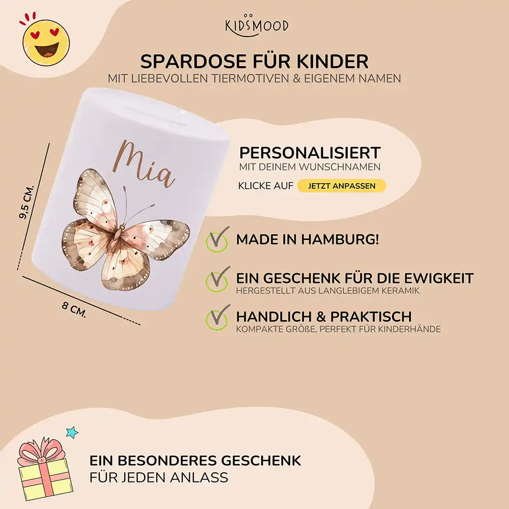 Spardose Kinder aus Keramik - Schmetterling