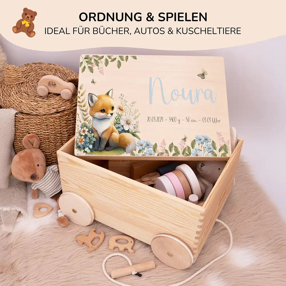 Spielzeugkiste mit Rädern personalisiert - Fuchs