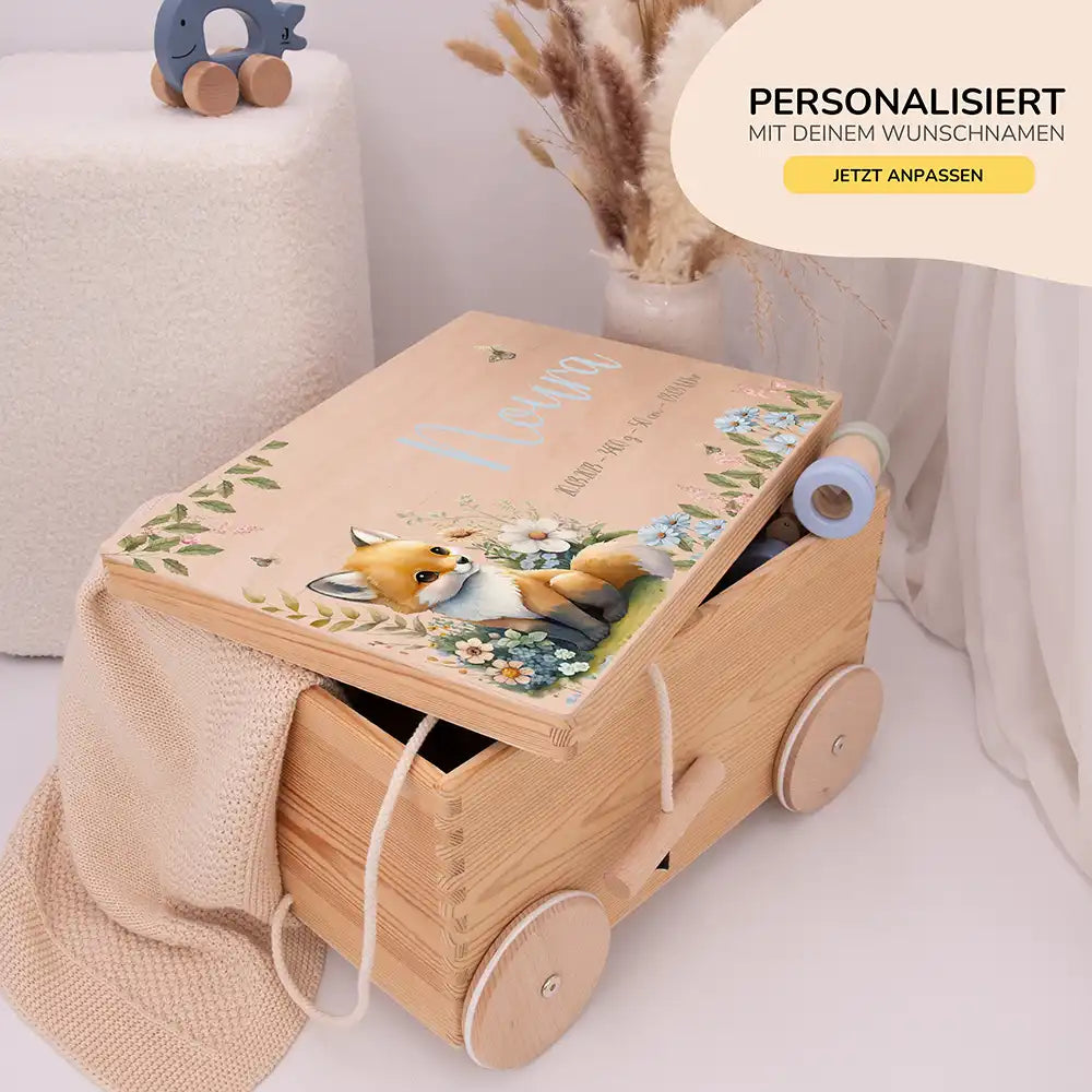 Spielzeugkiste mit Rädern personalisiert - Fuchs