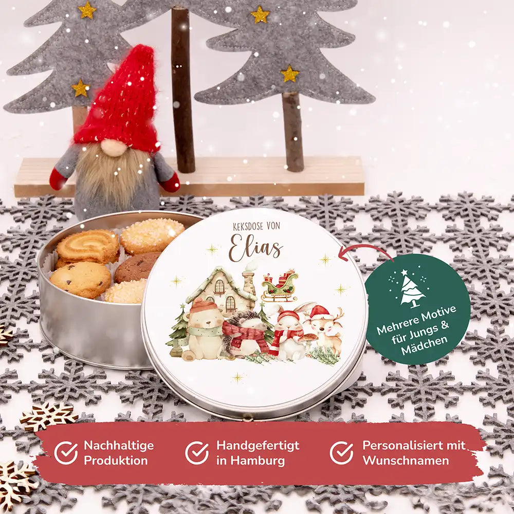 Keksdose aus Metal personalsiert - niedliche Waldtiere