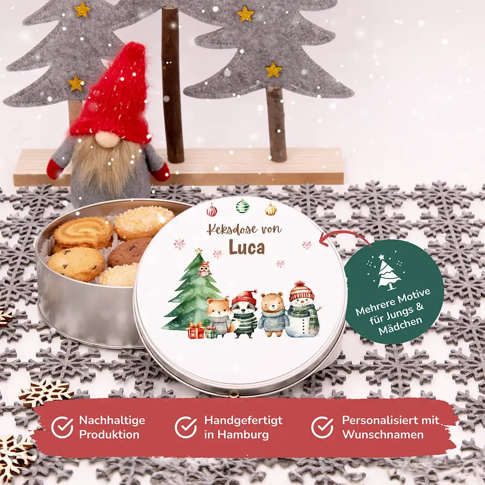 Keksdose aus Metal personalisiert - Kleine Weihnachtsfreunde