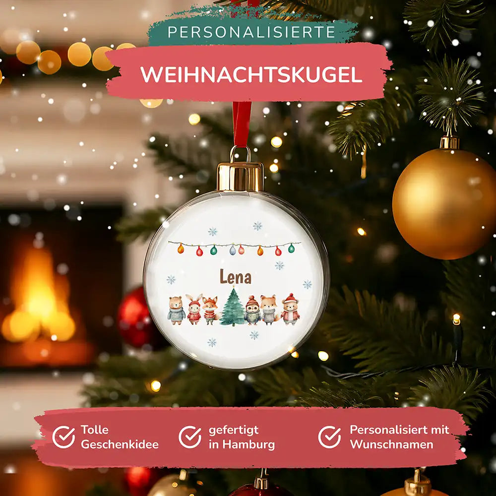 Weihnachtskugel personalisiert mit Namen - Niedliche Waldfreunde