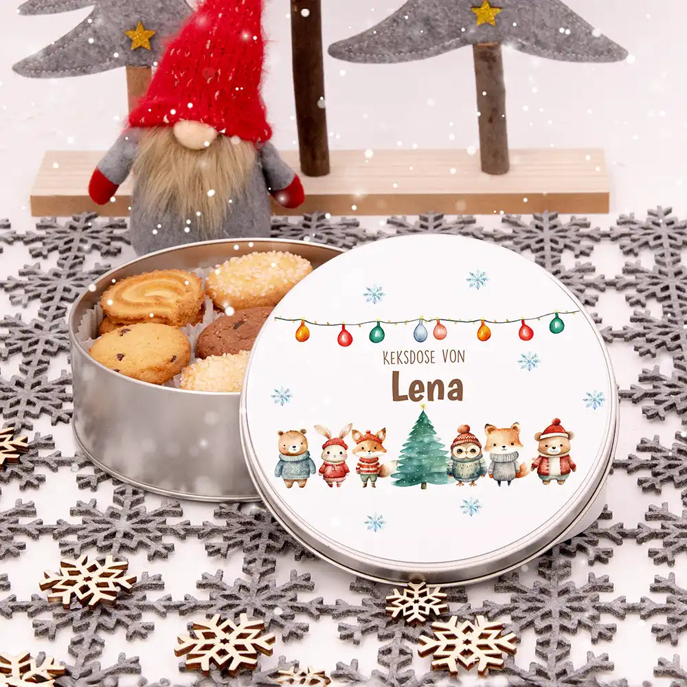 Keksdose aus Metal personalisiert - Winterwald-Freunde
