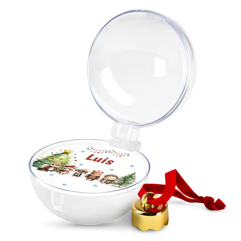 Weihnachtskugel personalisiert mit Namen - Zarte Waldfreunde mit Winterzauber