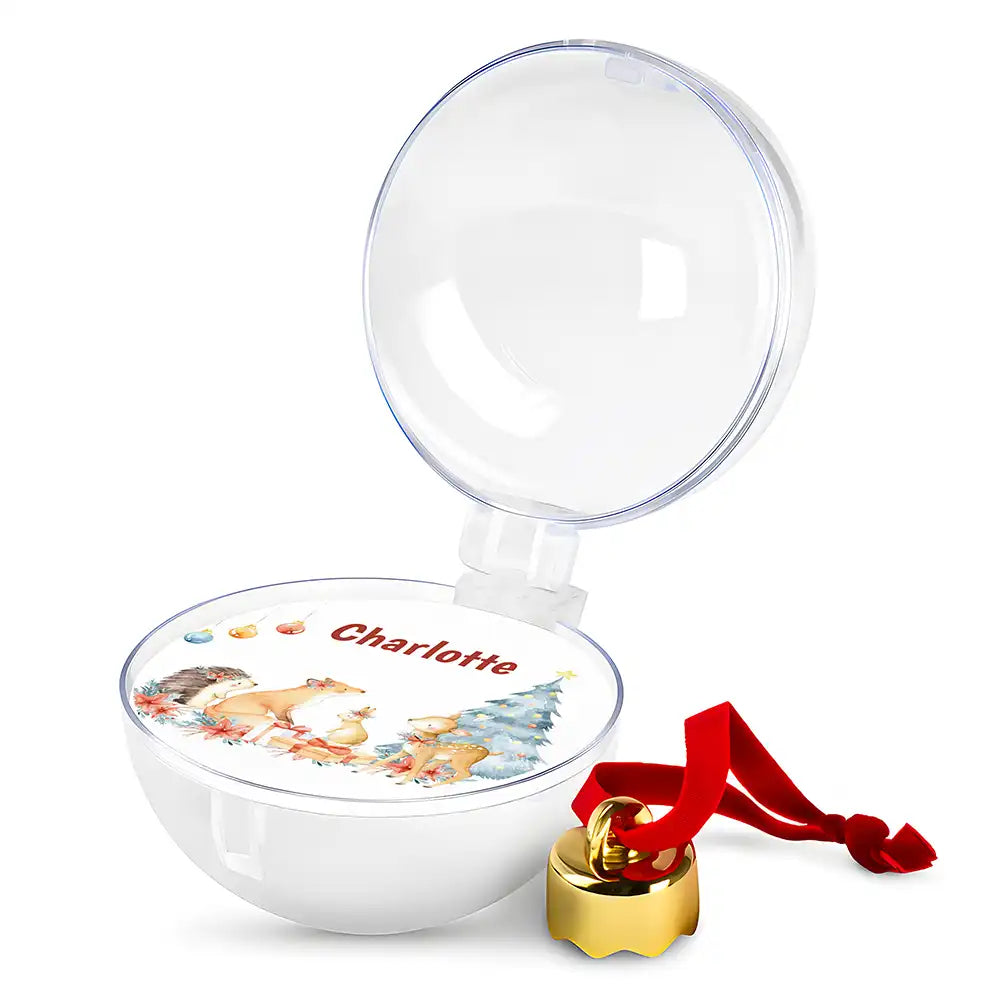 Weihnachtskugel personalisiert mit Namen - Fuchs am Tannenbaum