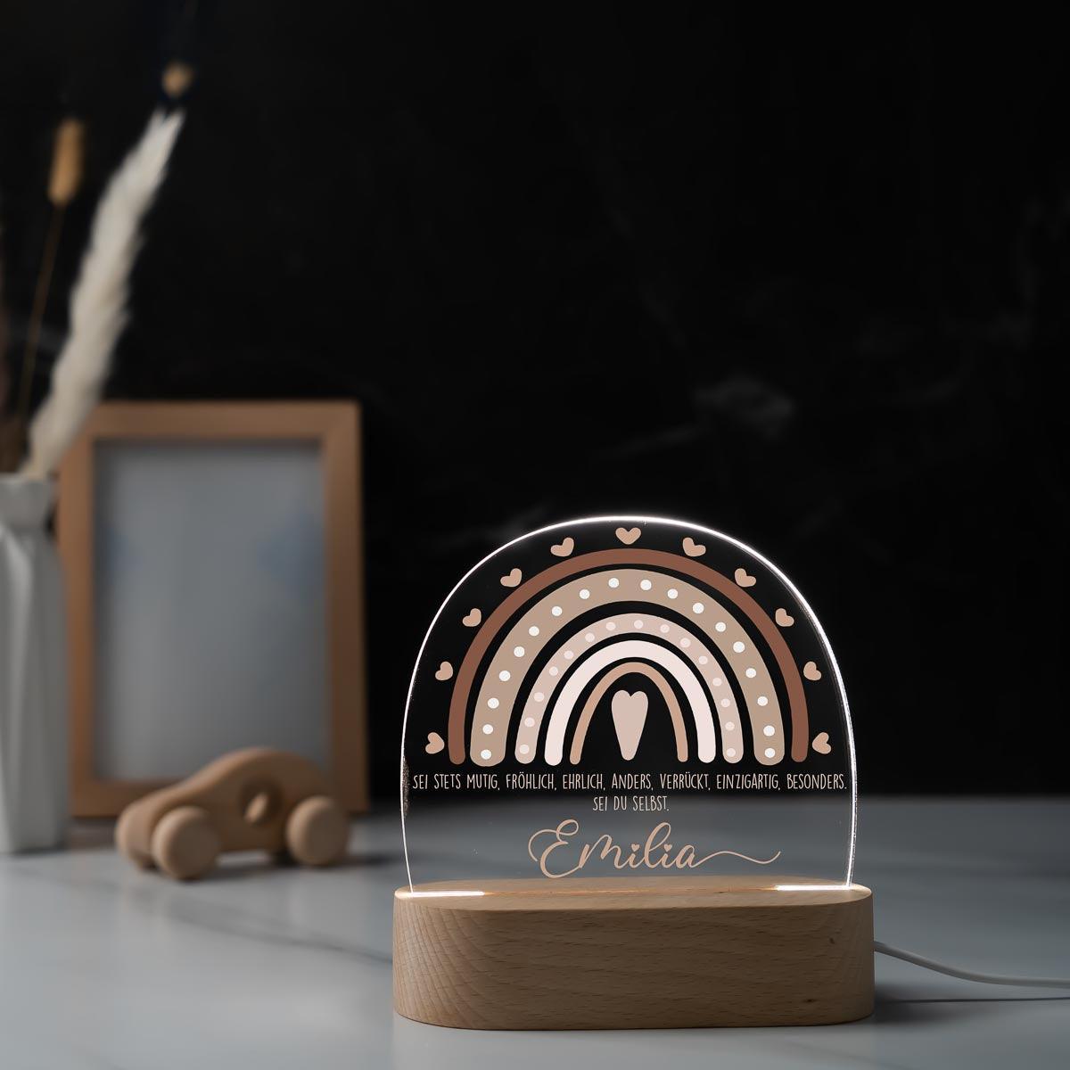 personalized night lamp with rainbow design