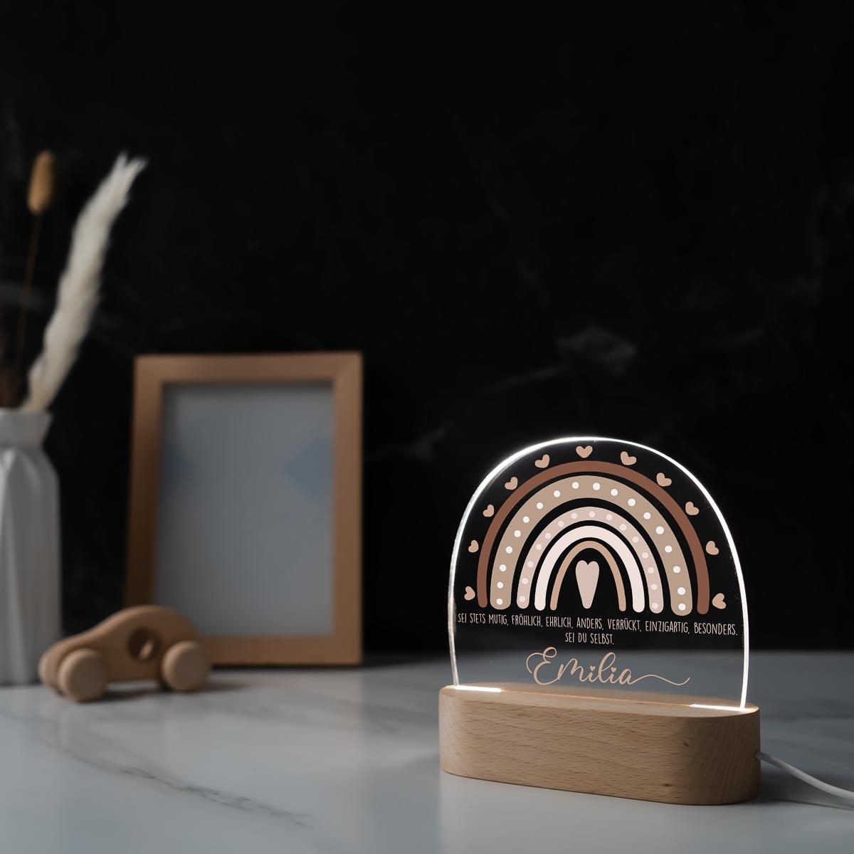 close-up of night lamp with regenbogen motif