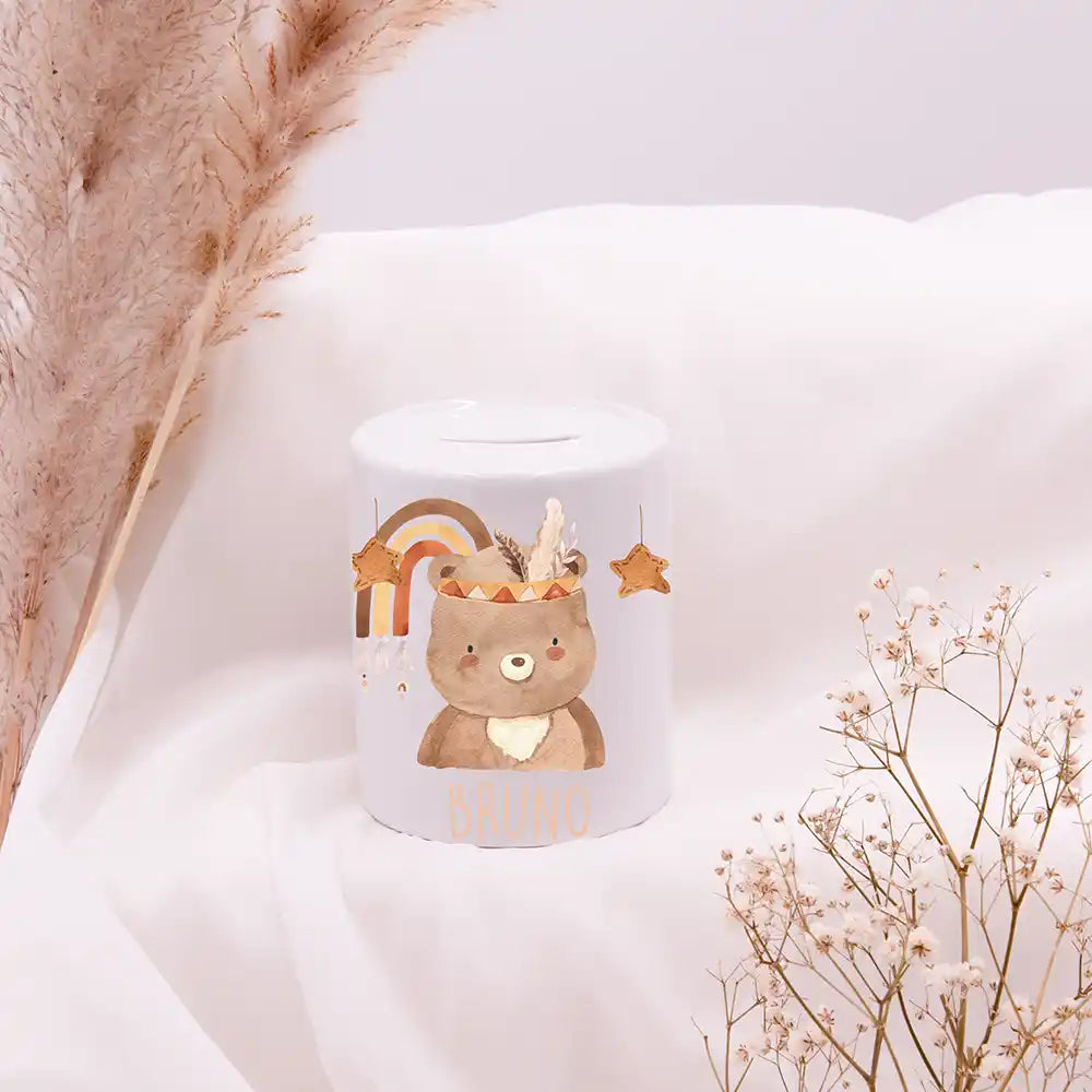 Spardose Kinder aus Keramik - Boho Bär