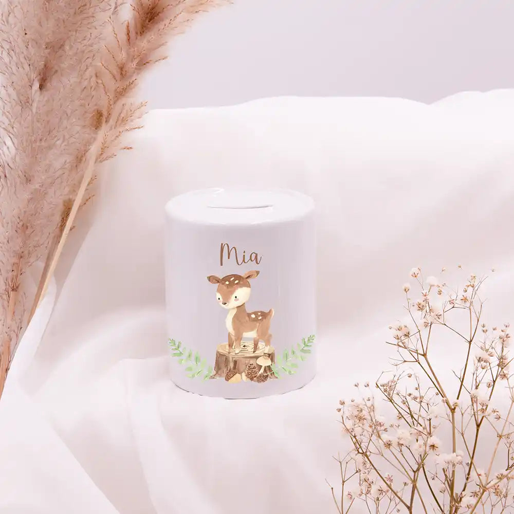 Spardose Kinder aus Keramik - Reh Waldtiere