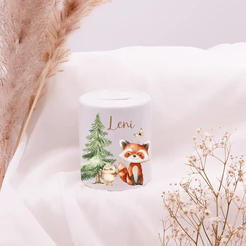 Spardose Kinder aus Keramik - Fuchs im Wald