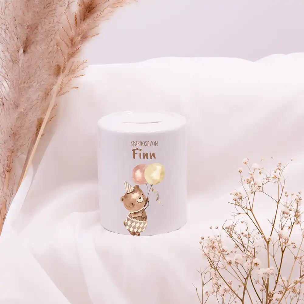 Spardose Kinder aus Keramik - Bär mit Ballon