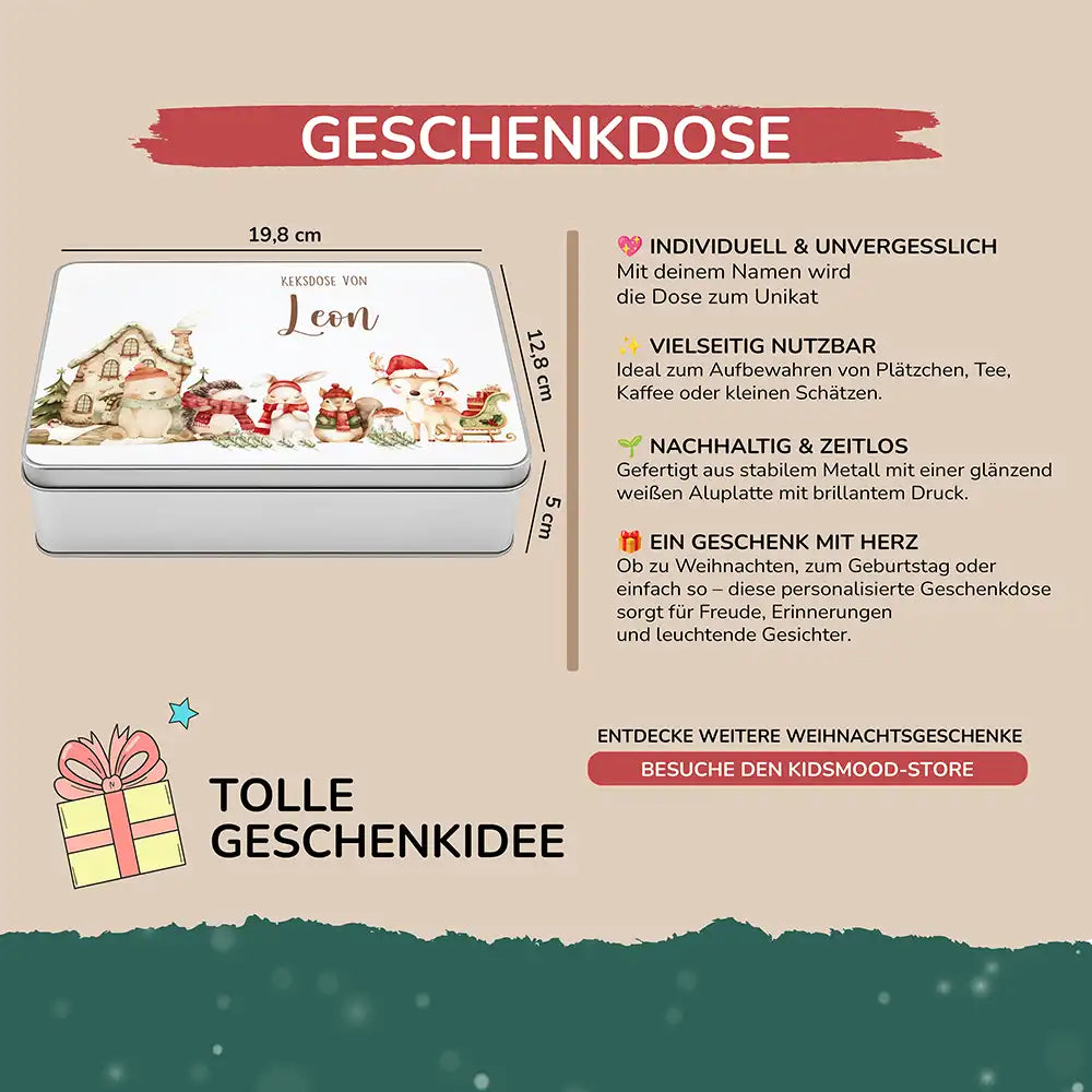 Keksdose aus Metal personalsiert - niedliche Waldtiere