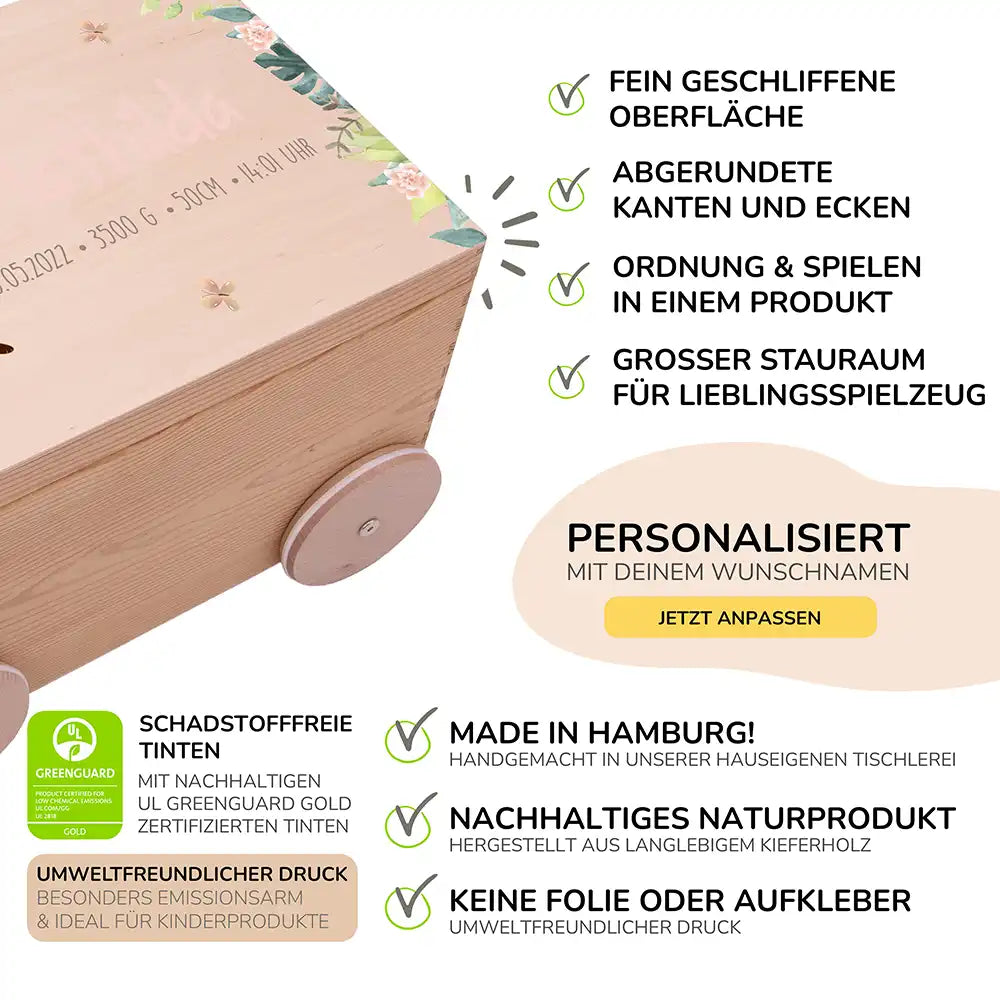 Spielzeugkiste mit Rädern personalisiert - Fuchs