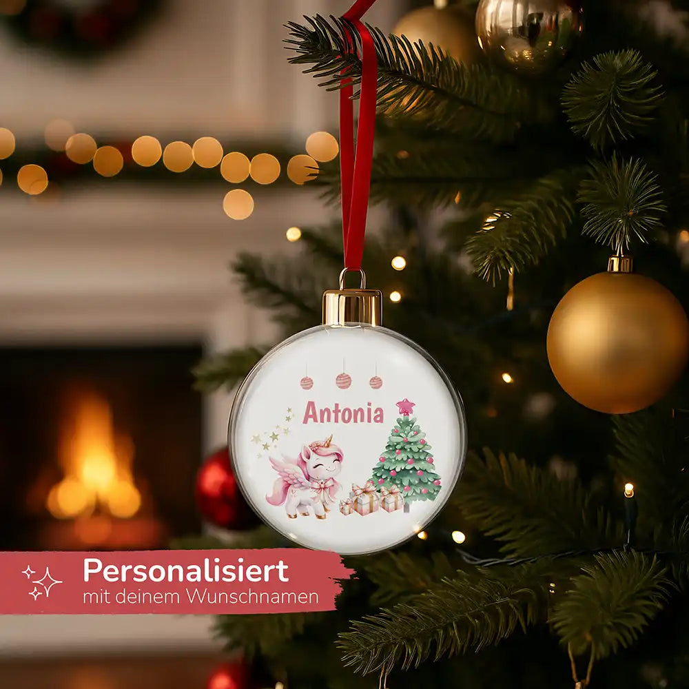 Weihnachtskugel personalisiert mit Namen - Einhorn