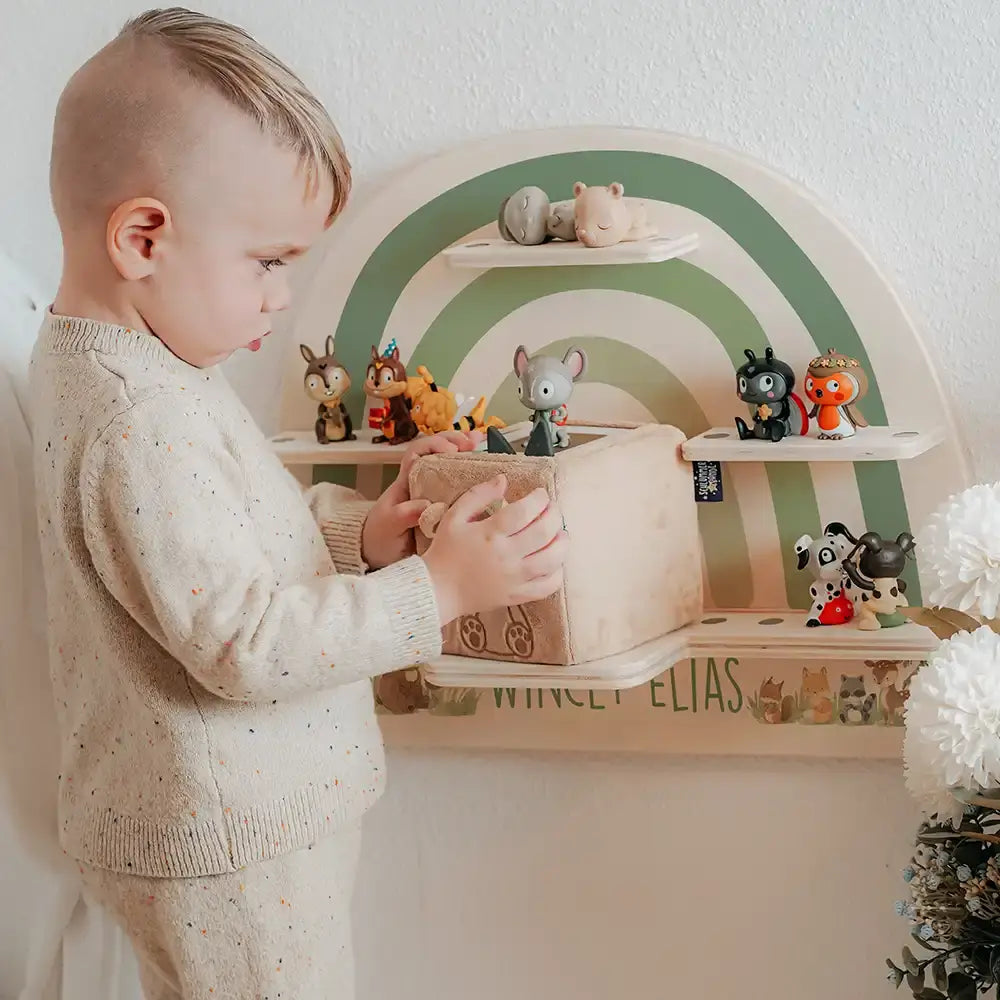 Tonie Regal aus Holz, Toniebox Regal personalisiert Bunter Regenbogen