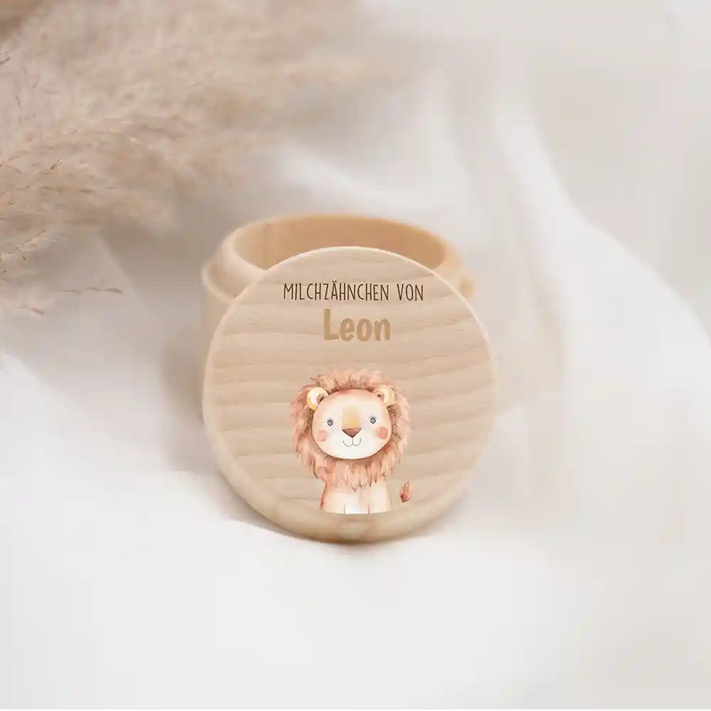 Zahndose Milchzähne personalisiert - Löwe Motiv