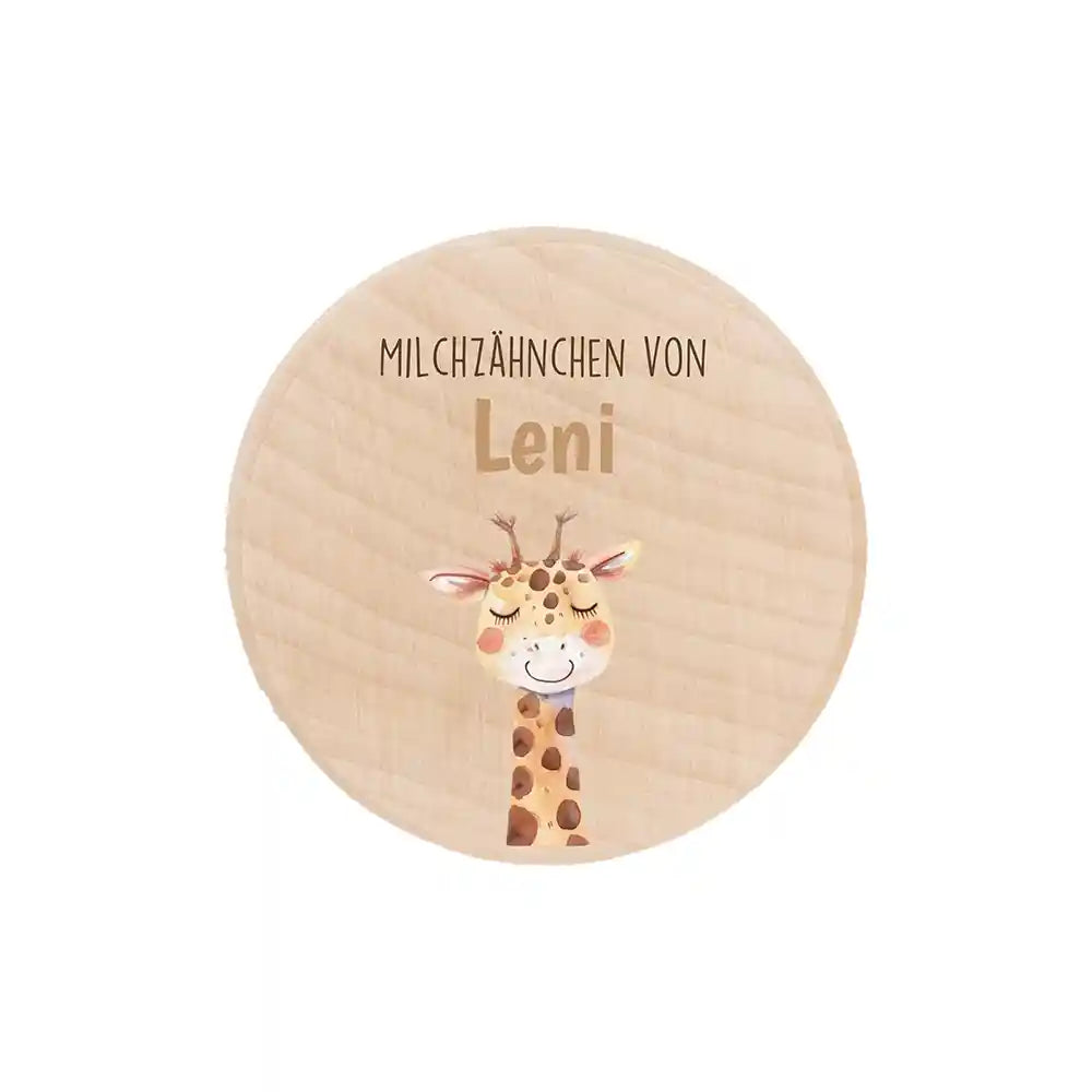 Zahndose Milchzähne personalisiert - Holz Zahnbox mit Wunschnamen - Giraffe Motiv