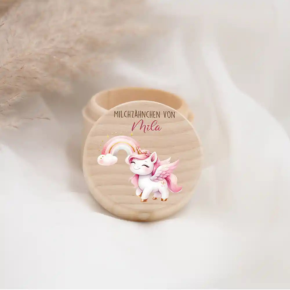 Zahndose Milchzähne personalisiert - Einhorn Motiv